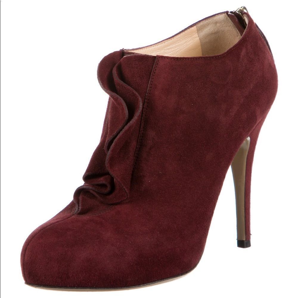 Valentino Garavani Suede Ankle Ruffle Lace-Up Booties